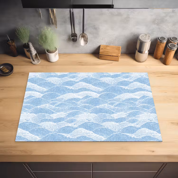 Blauw - Wit - Golven - Getekend Inductie beschermer vinyl 3mm klein 276 -sfeer5