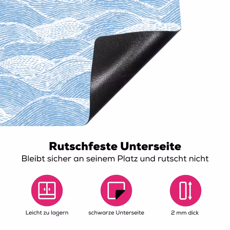 Blauw - Wit - Golven - Getekend Inductie beschermer vinyl 3mm klein 276 -zzzzzzz-lf-onderkant