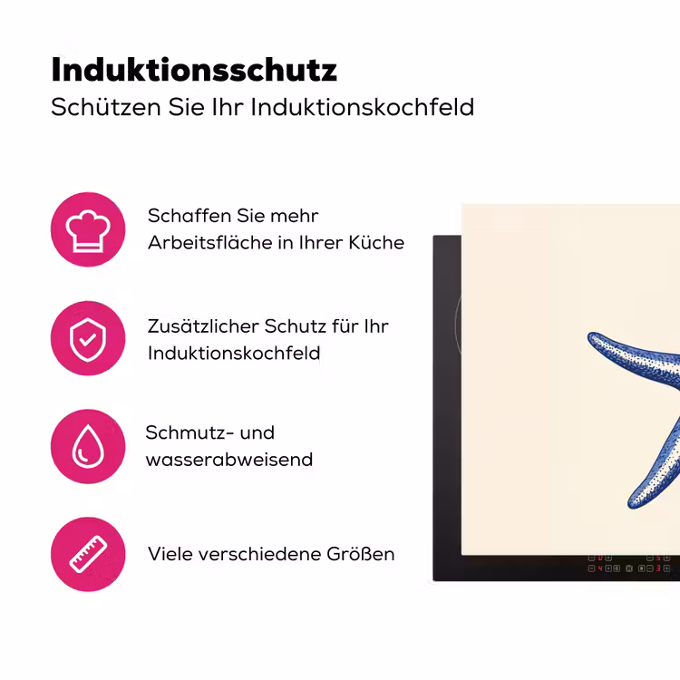 Blauwe zeester - Minimalistisch - Beige Inductie beschermer vinyl 3mm klein -zzzzzzz-lf-ups