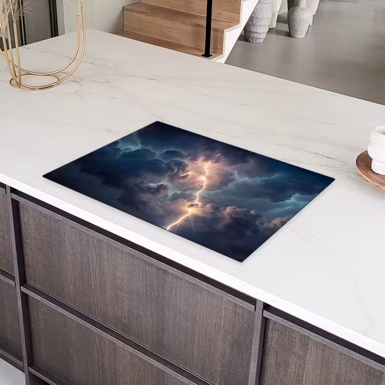 Bliksem - Storm - Natuur - Donker Inductie beschermer vinyl 3mm klein -sfeer8