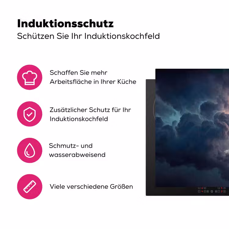 Bliksem - Storm - Natuur - Donker Inductie beschermer vinyl 3mm klein -zzzzzzz-lf-ups
