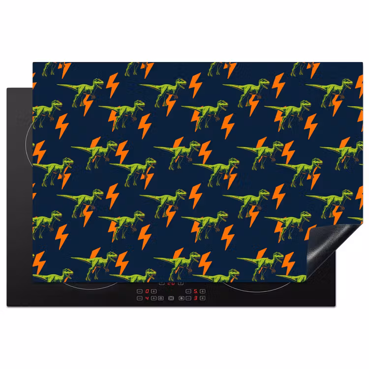 Bliksemschichten - Oranje - Dinosaurussen Inductie beschermer vinyl 3mm klein -3d