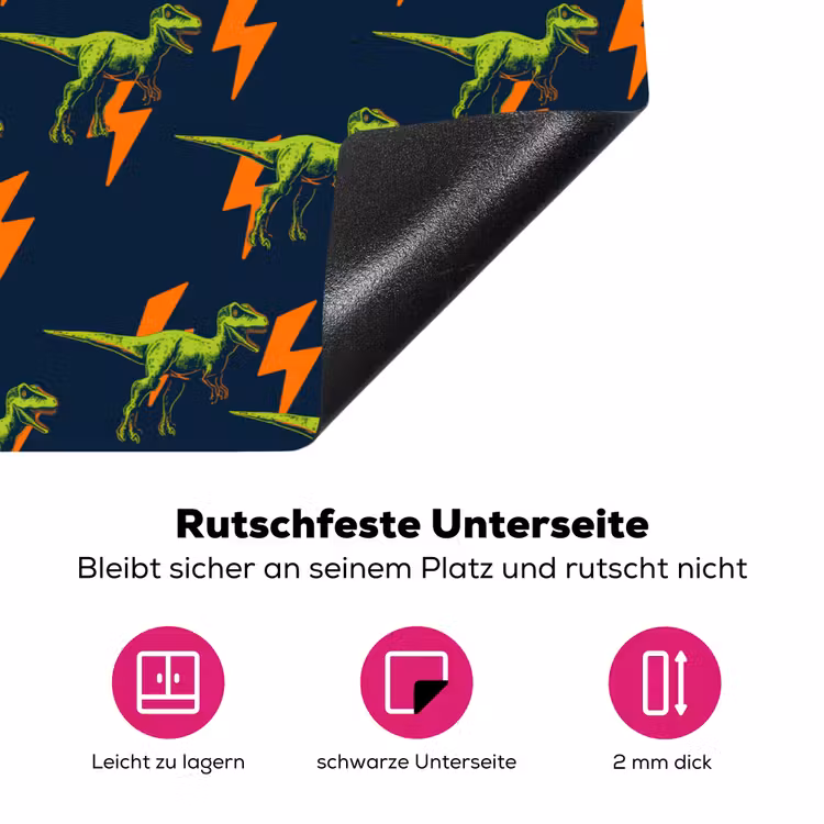 Bliksemschichten - Oranje - Dinosaurussen Inductie beschermer vinyl 3mm klein -zzzzzzz-lf-onderkant