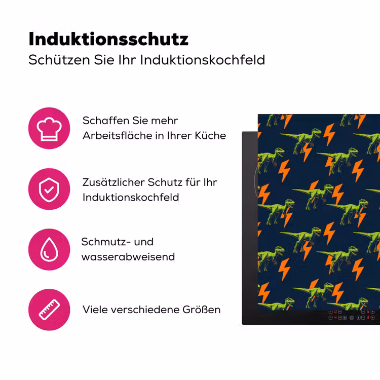 Bliksemschichten - Oranje - Dinosaurussen Inductie beschermer vinyl 3mm klein -zzzzzzz-lf-ups