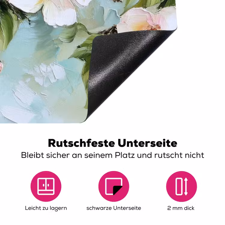 Bloesem - Bladeren - Lichtblauw Inductie beschermer vinyl 3mm klein -zzzzzzz-lf-onderkant