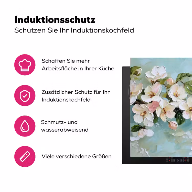 Bloesem - Bladeren - Lichtblauw Inductie beschermer vinyl 3mm klein -zzzzzzz-lf-ups