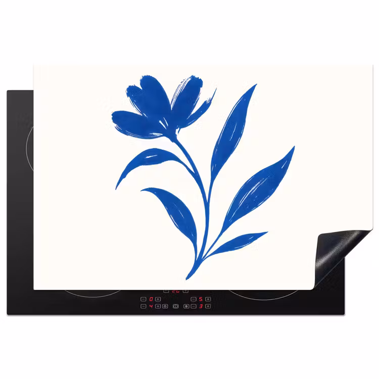 Bloem - Blaadjes - Minimalistisch - Blauw Inductie beschermer vinyl 3mm klein -3d