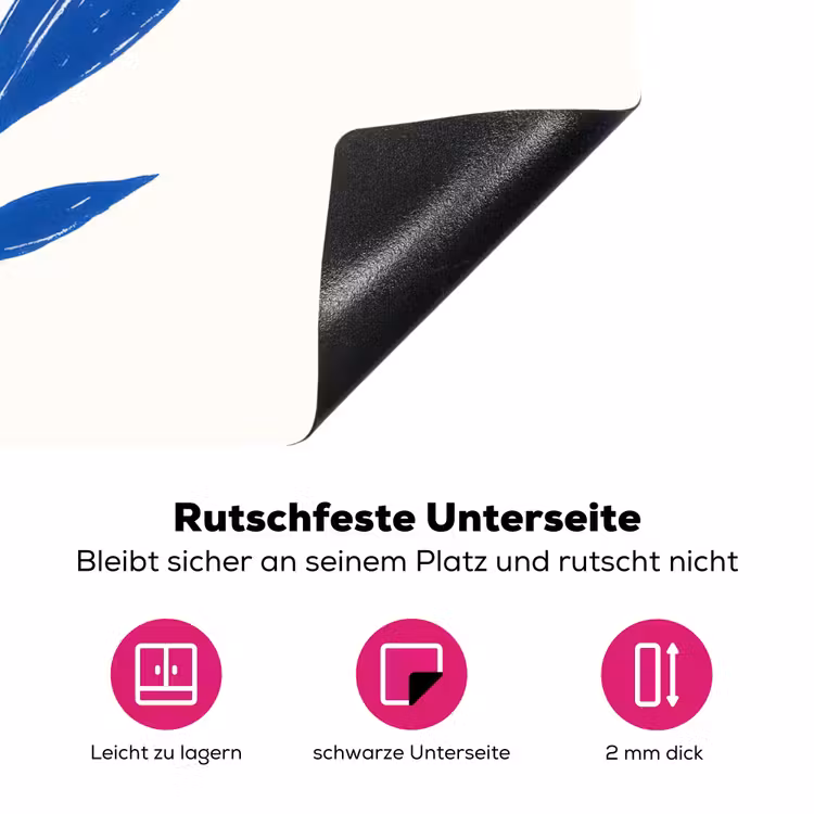Bloem - Blaadjes - Minimalistisch - Blauw Inductie beschermer vinyl 3mm klein -zzzzzzz-lf-onderkant