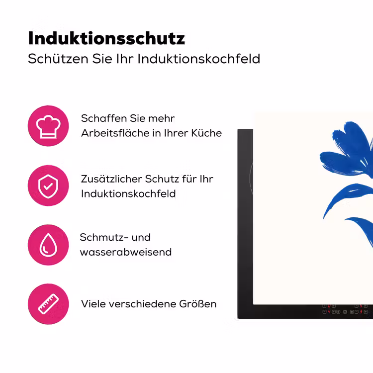 Bloem - Blaadjes - Minimalistisch - Blauw Inductie beschermer vinyl 3mm klein -zzzzzzz-lf-ups