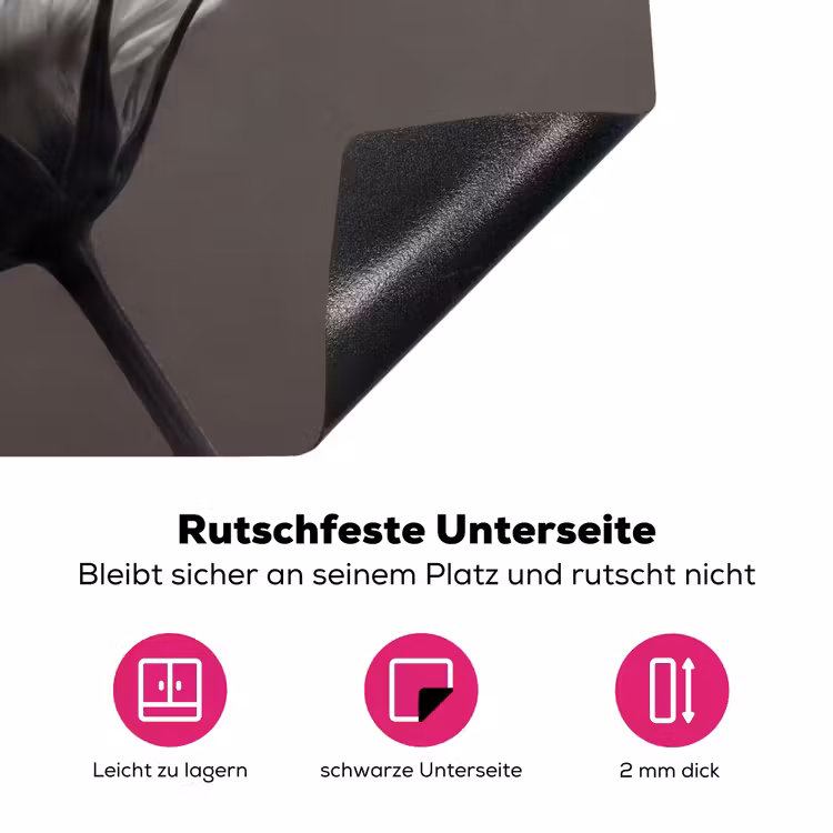 Bloem - Minimalistisch - Zwart - Wit Inductie beschermer vinyl 3mm klein -zzzzzzz-lf-onderkant