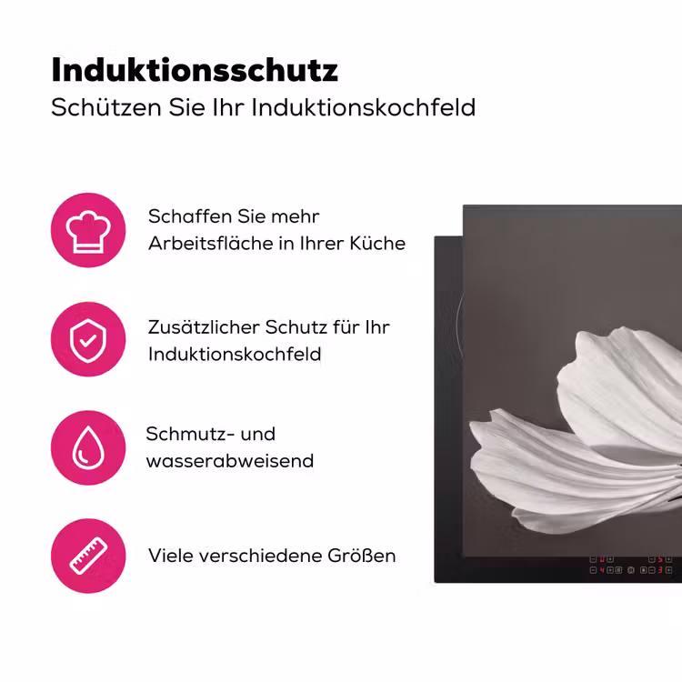 Bloem - Minimalistisch - Zwart - Wit Inductie beschermer vinyl 3mm klein -zzzzzzz-lf-ups