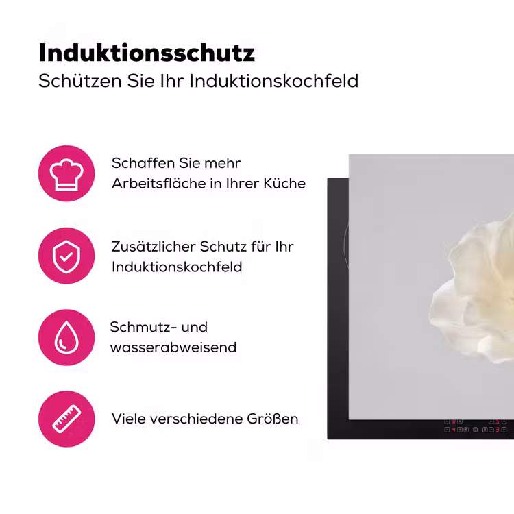 Bloem - Minimalistisch -Wit Inductie beschermer vinyl 3mm klein -zzzzzzz-lf-ups