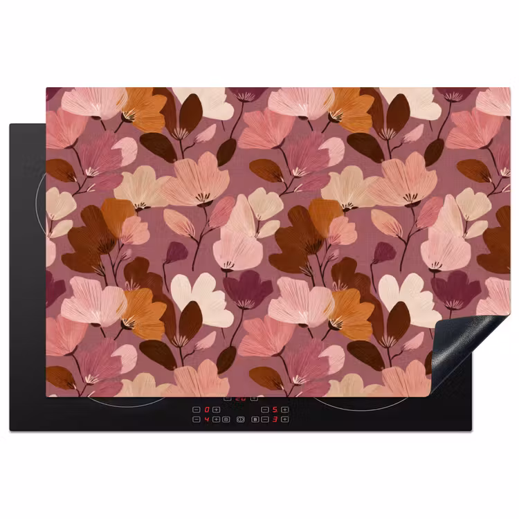 Bloem - Patroon - Roze Inductie beschermer vinyl 3mm klein 276 -3d