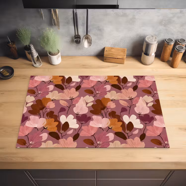 Bloem - Patroon - Roze Inductie beschermer vinyl 3mm klein 276 -sfeer5