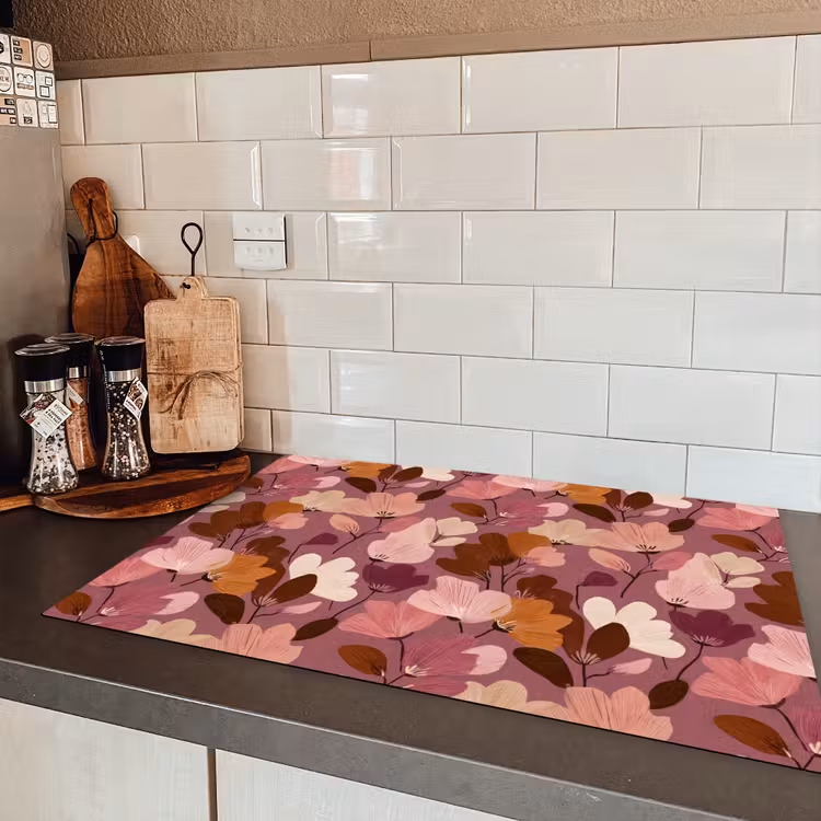 Bloem - Patroon - Roze Inductie beschermer vinyl 3mm klein 276 -sfeer3