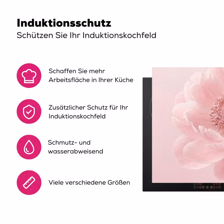 Bloem - Pioenroos - Roze Inductie beschermer vinyl 3mm klein -zzzzzzz-lf-ups