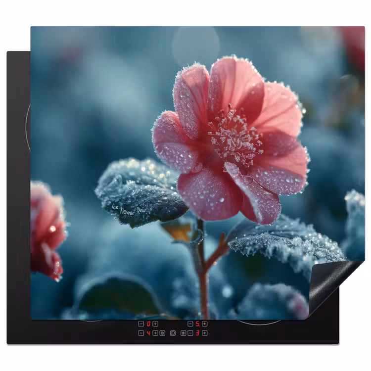 Bloem - Roze - Winter - Druppels Inductie beschermer vinyl 3mm middel -3d