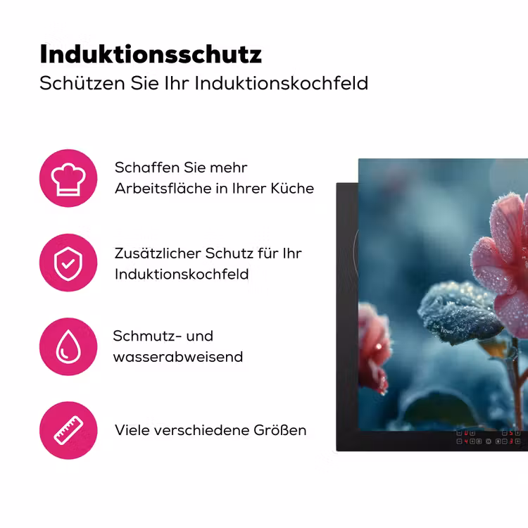 Bloem - Roze - Winter - Druppels Inductie beschermer vinyl 3mm middel -zzzzzzz-lf-ups