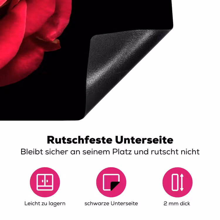 Bloem - Roos - Rood - Zwart Inductie beschermer vinyl 3mm klein -zzzzzzz-lf-onderkant