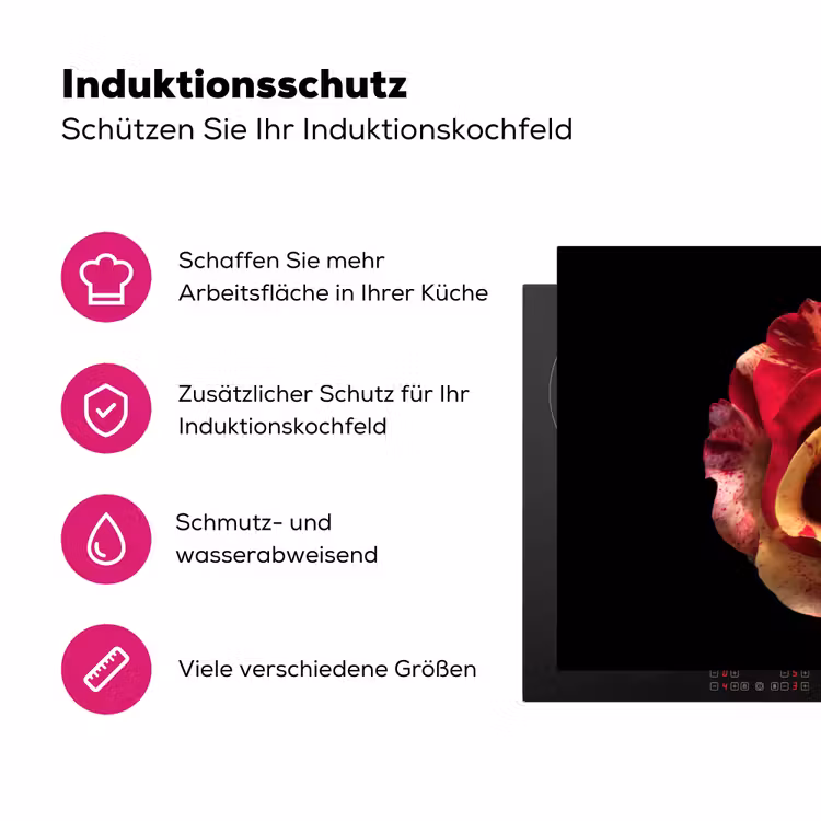 Bloem - Roos - Rood - Zwart Inductie beschermer vinyl 3mm klein -zzzzzzz-lf-ups
