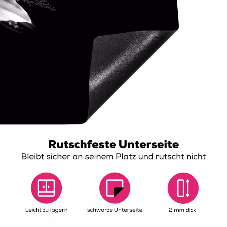 Bloem - Zwart - Wit Inductie beschermer vinyl 3mm klein -zzzzzzz-lf-onderkant