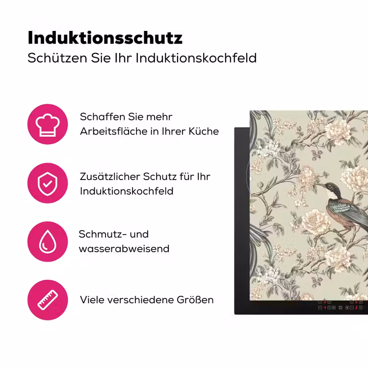 Bloem - Vogel - Kleurrijk Inductie beschermer vinyl 3mm klein 276 -zzzzzzz-lf-ups