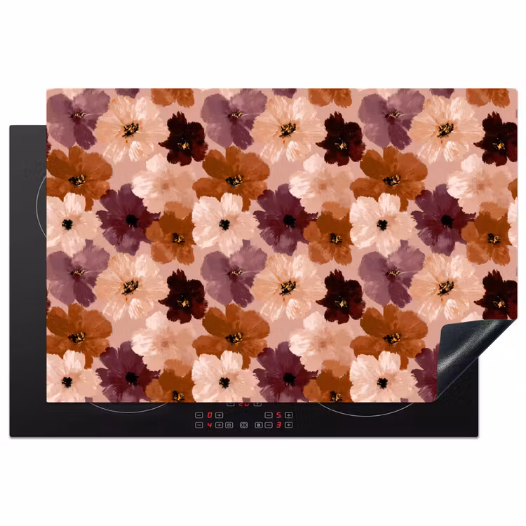 Bloemen - Abstract - Aardetinten Inductie beschermer vinyl 3mm klein 276 -3d