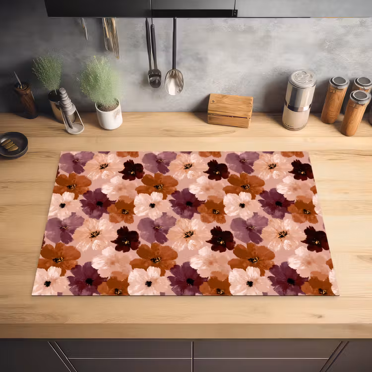 Bloemen - Abstract - Aardetinten Inductie beschermer vinyl 3mm klein 276 -sfeer5
