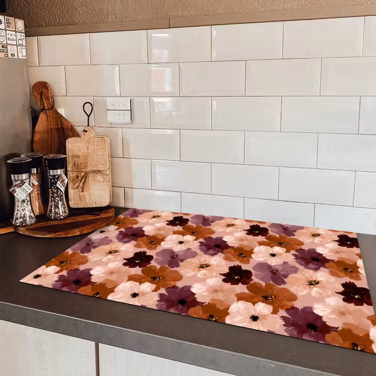 Bloemen - Abstract - Aardetinten Inductie beschermer vinyl 3mm klein 276 -sfeer3