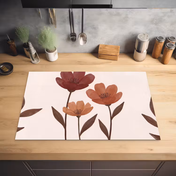 Bloemen - Abstract - Modern - Bruin - Decoratief Inductie beschermer vinyl 3mm klein -sfeer5