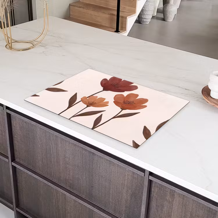 Bloemen - Abstract - Modern - Bruin - Decoratief Inductie beschermer vinyl 3mm klein -sfeer8