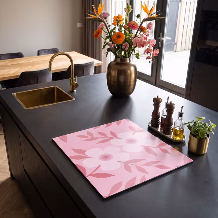 Bloemen - Abstract - Modern - Roze - Natuur Inductie beschermer vinyl 3mm middel -sfeer5