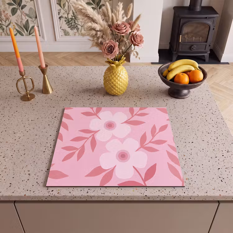Bloemen - Abstract - Modern - Roze - Natuur Inductie beschermer vinyl 3mm middel -sfeer3