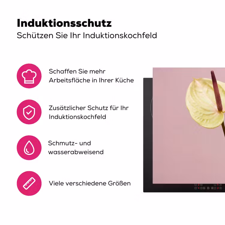 Bloemen - Anthuriums - Geel - Roze Inductie beschermer vinyl 3mm klein -zzzzzzz-lf-ups