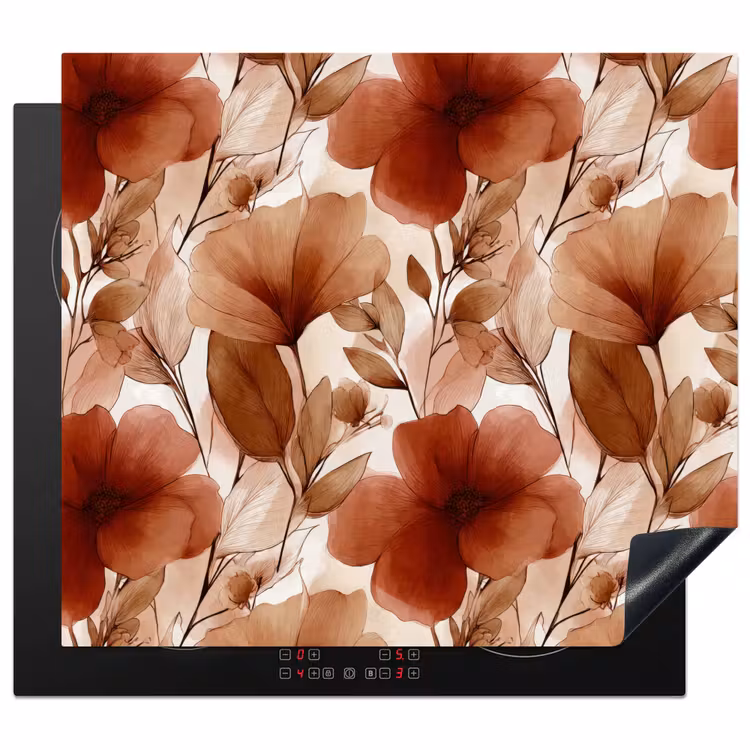 Bloemen - Aquarel - Botanisch - Terracotta Inductie beschermer vinyl 3mm middel 274 -3d