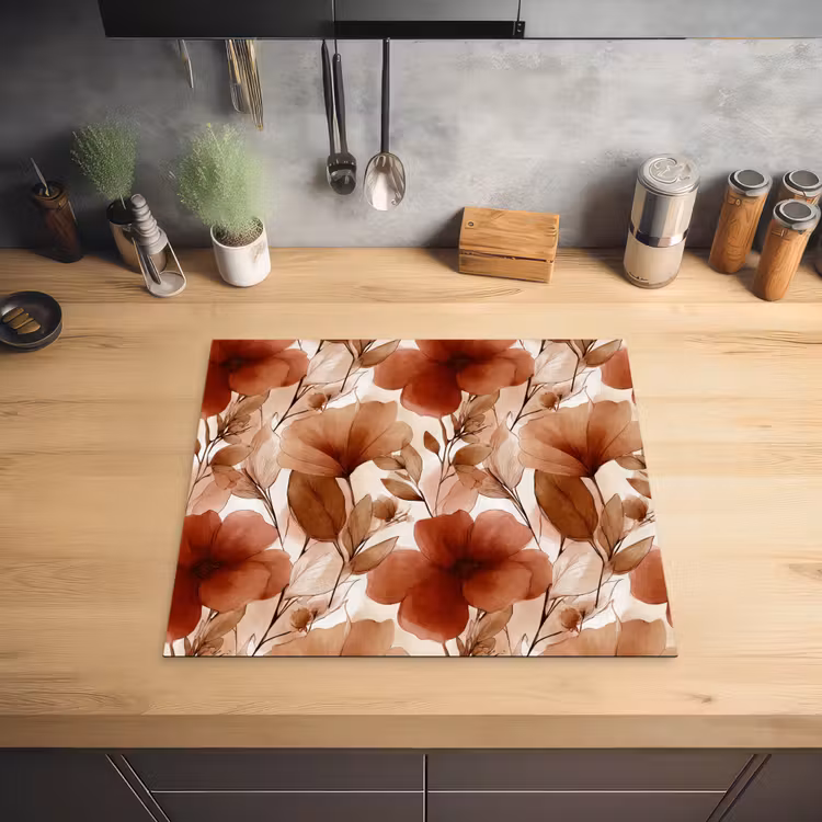 Bloemen - Aquarel - Botanisch - Terracotta Inductie beschermer vinyl 3mm middel 274 -sfeer5