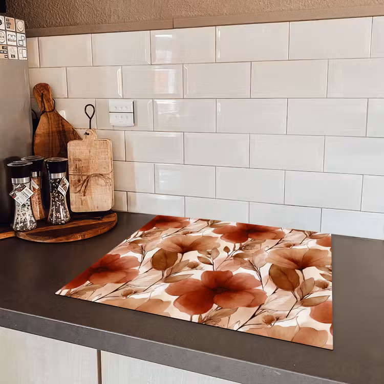 Bloemen - Aquarel - Botanisch - Terracotta Inductie beschermer vinyl 3mm middel 274 -sfeer3
