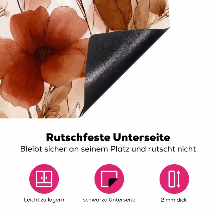 Bloemen - Aquarel - Botanisch - Terracotta Inductie beschermer vinyl 3mm middel 274 -zzzzzzz-lf-onderkant