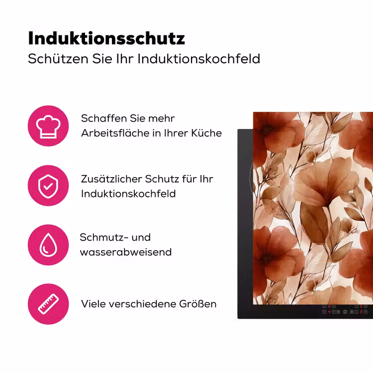 Bloemen - Aquarel - Botanisch - Terracotta Inductie beschermer vinyl 3mm middel 274 -zzzzzzz-lf-ups