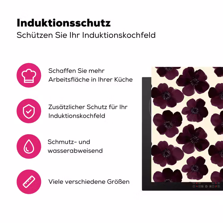 Bloemen - Aquarel - Paars Inductie beschermer vinyl 3mm klein 276 -zzzzzzz-lf-ups