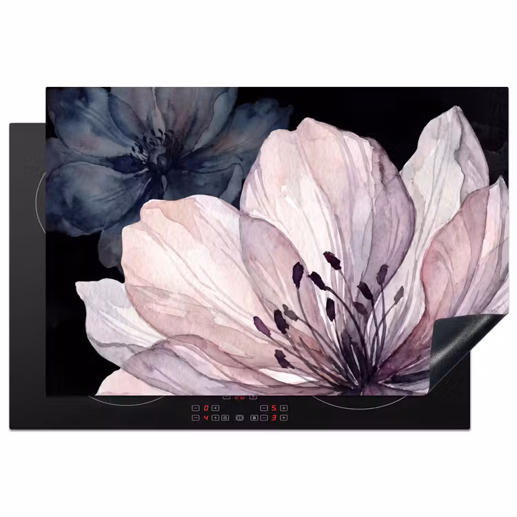Bloemen - Aquarel - Modern - Roze - Donker Inductie beschermer vinyl 3mm klein -3d