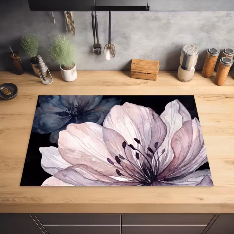 Bloemen - Aquarel - Modern - Roze - Donker Inductie beschermer vinyl 3mm klein -sfeer5