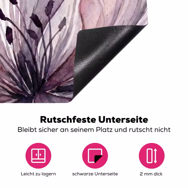 Bloemen - Aquarel - Modern - Roze - Donker Inductie beschermer vinyl 3mm klein -zzzzzzz-lf-onderkant