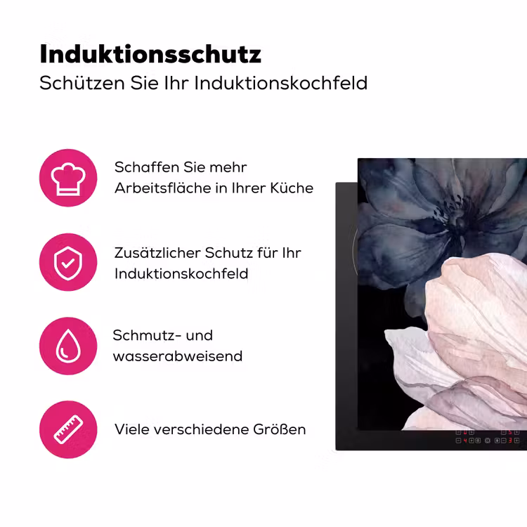 Bloemen - Aquarel - Modern - Roze - Donker Inductie beschermer vinyl 3mm klein -zzzzzzz-lf-ups