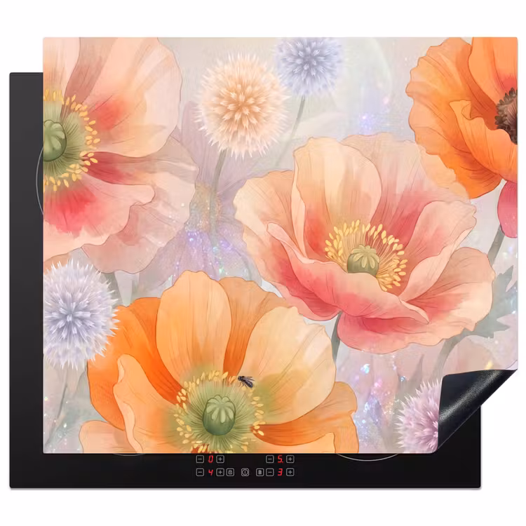 Bloemen - Aquarel - Natuur - Modern - Kleurrijk Inductie beschermer vinyl 3mm middel -3d