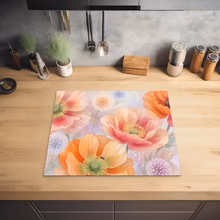 Bloemen - Aquarel - Natuur - Modern - Kleurrijk Inductie beschermer vinyl 3mm middel -sfeer5