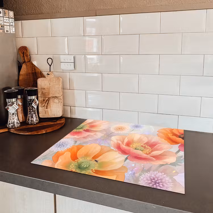 Bloemen - Aquarel - Natuur - Modern - Kleurrijk Inductie beschermer vinyl 3mm middel -sfeer3