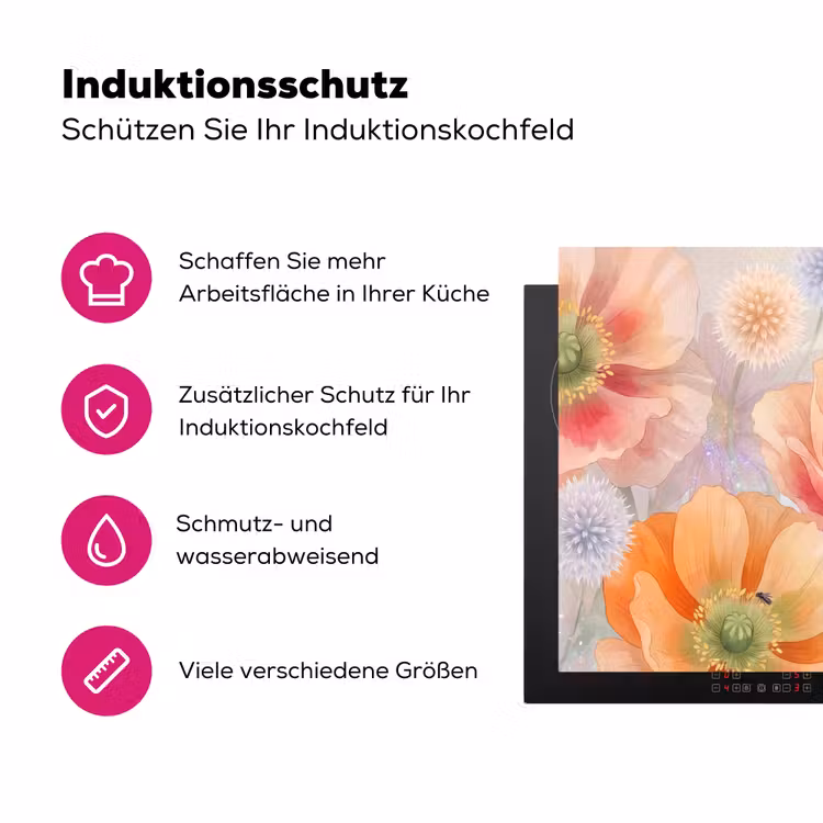 Bloemen - Aquarel - Natuur - Modern - Kleurrijk Inductie beschermer vinyl 3mm middel -zzzzzzz-lf-ups