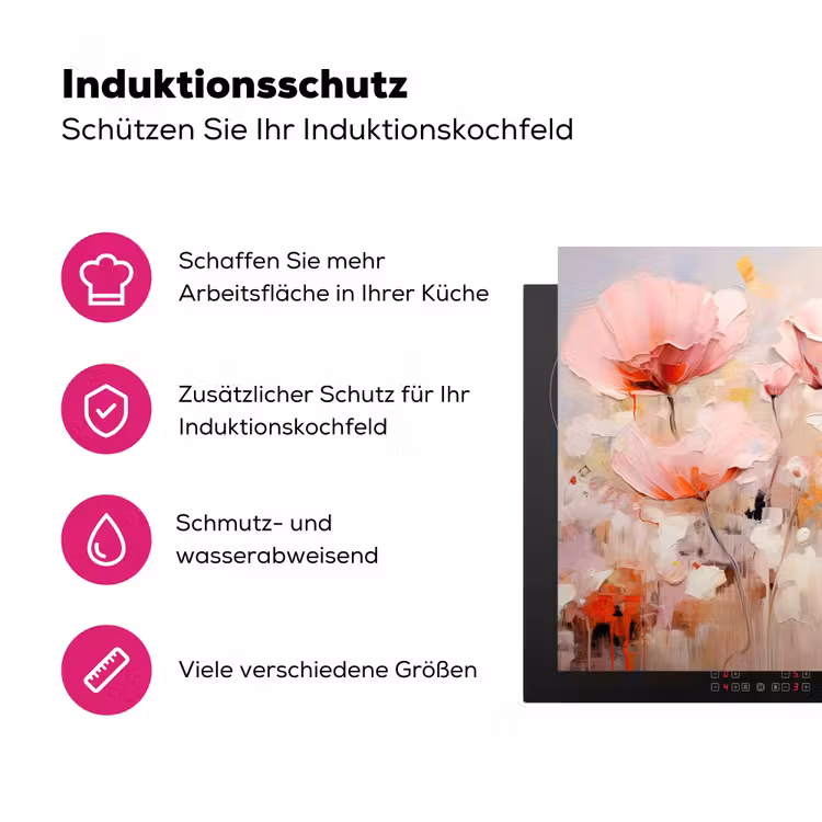 Bloemen - Watercolor - Roze - Abstract - Kunst Inductie beschermer vinyl 3mm klein -zzzzzzz-lf-ups