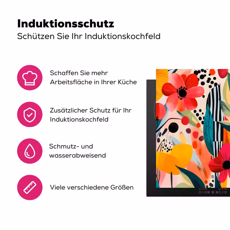 Bloemen - Bladeren - Abstract - Kleurrijk Inductie beschermer vinyl 3mm klein -zzzzzzz-lf-ups